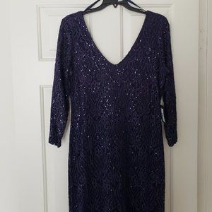 Sequined Lace Gown - Navy Blue